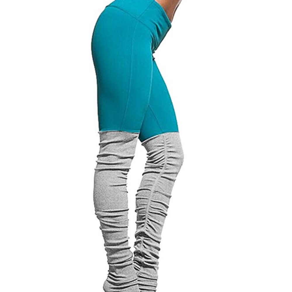 Leg warmer yoga pants dancer workout gym sexy squat proof gray turquoise blue